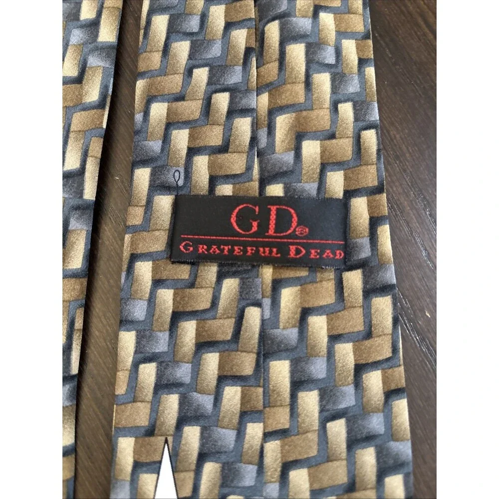 Grateful Dead Men's Neck Tie Brown Gray Geometric Shakedown Street Ninth Set 4”